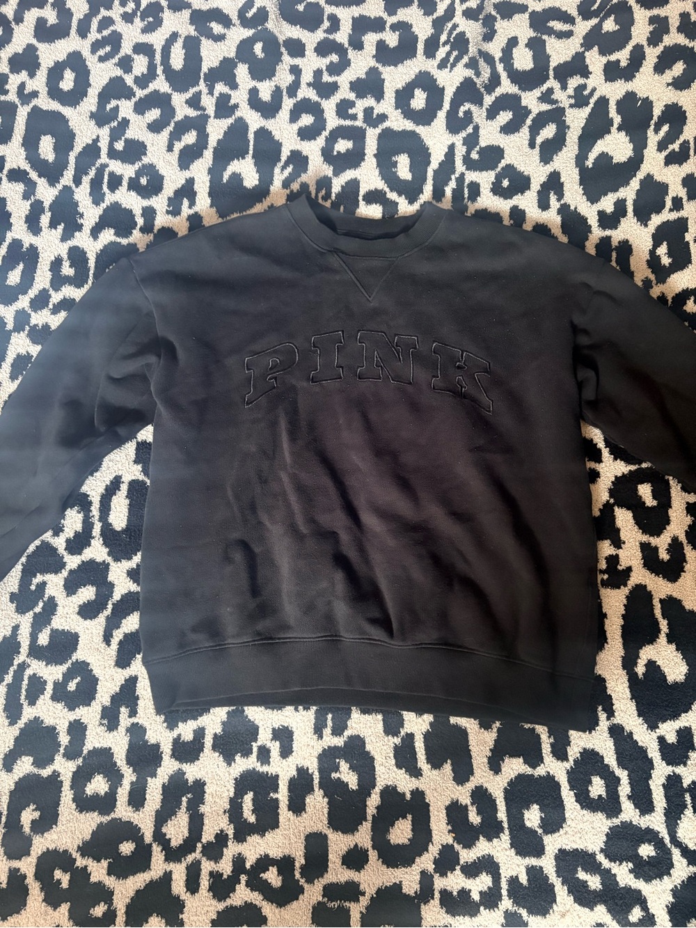 PINK Victoria's Secret Black Crewneck Sweatshirt with Embroidered Logo